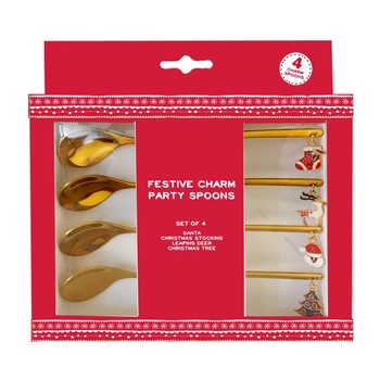GOLD CHRISTMAS TEASPOONS - SET OF 4