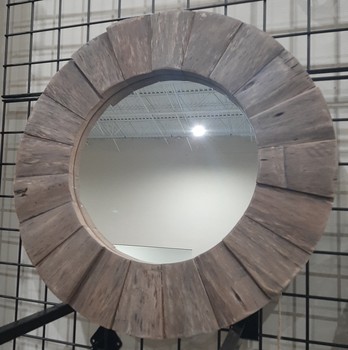 Round wavy wood mirror