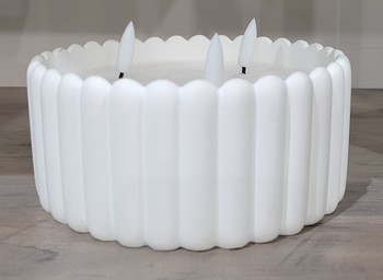 WHITE CEMENT LED 3 WICKS ROUND CANDLE  w/TIMER
