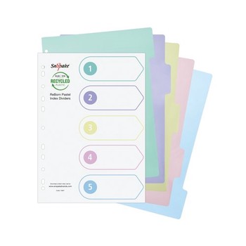 Snopake - GRS ReBorn Index Dividers - 5 Part A4 Pastel Asstd  - 15927