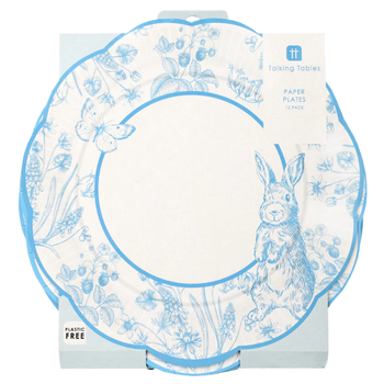 PLAYFUL PIERRE SCALLOPED BLUE/WHITE PAPER PLATES - PACK OF 10