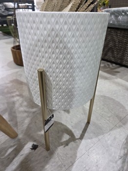 White Metal Planter w/ gold stand / Large