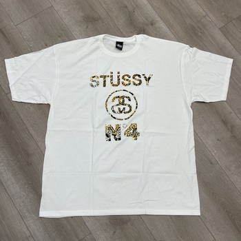 White Cheetah Stussy No. 4 T-Shirt - New