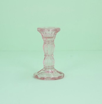 GLASS CANDLE HOLDER - PASTEL PINK