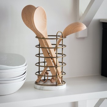 BROMPTON BRASS AND MARBLE UTENSIL HOLDER