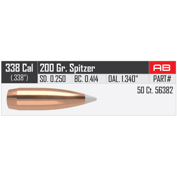 Nosler Accubond Spitzer .338 Cal 200gr Projectiles X50