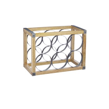 VINTAGE STYLE WOOD AND METAL INDUSTRIAL WINE RACK