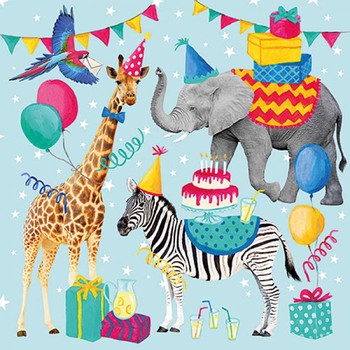 ANIMAL BIRTHDAY BLUE PAPER NAPKINS