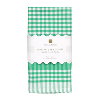 GINGHAM COTTON NAPKINS  -  GREEN / PACK OF 2