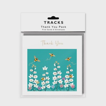 Tracks - Thank you Card Pk5 - Bees & Flowers - TYP129