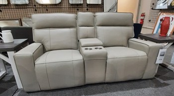 LAYTON Leather Power Console Loveseat Light Gray by Abbyson