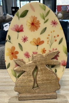 Enameled Mango Wood Figure EGG WITH  BUNNIES