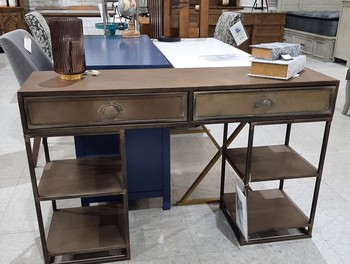 Bronze Metal Desk with 4 shelves & 2 Drawers