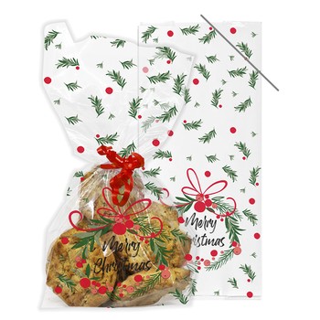 CELLOPHANE GIFT BAGS -CHRISTMAS WREATH - PACK OF 20