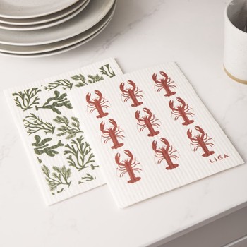 ECO DISHCLOTHS - RED LOBSTER/SEAWEED - PACK OF 2