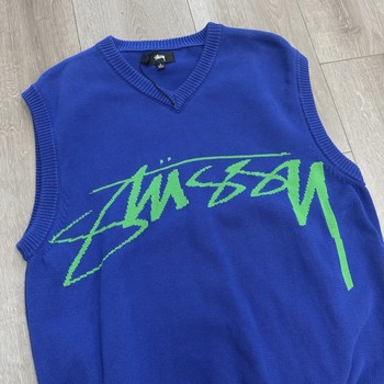 Stüssy Big Logo Sweater Vest in Blue/Green • Pre-Owned [2446] - view 2