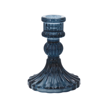 NAVY  MOULDED GLASS CANDLE HOLDER