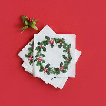 BOTANICAL HOLLY LINEN FEEL NAPKINS