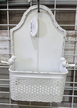 White Distressed Metal Bird Wall Pocket