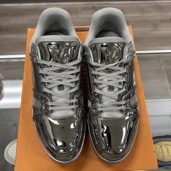 LOUIS VUITTON Silver Mirror LV Trainer Sneaker - Pre-Owned - view 3