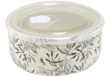 CERAMIC MICROWAVE BOWL WITH LID LEAF DESIGN