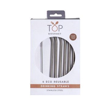 REUSABLE STAINLESS STEEL STRAWS - SET OF 6
