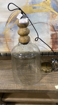 Clear Pebbled Glass Pendant Wood Finial Blemished
