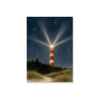 Plek kaartje · Vuurtoren in de nacht