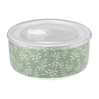 CERAMIC MICROWAVE BOWL WITH LID - GREEN FLOWER DESIGN