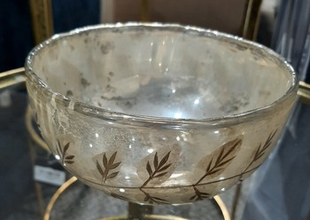 Silver bowl w /gold etched leaves small