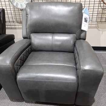 Raymond Leather Power Reclining Chair, Grey from Abbyson