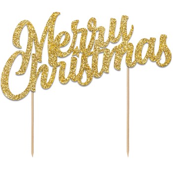 LARGE GLITTER MERRY CHRISTMAS CAKE TOPPER