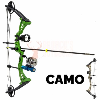 Man Kung 55LB Compound Bow - Lime + Bow fishing Kit