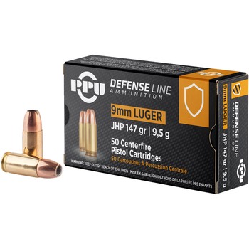 PPU Defense Line 9mm JHP 147gr 50 Rounds