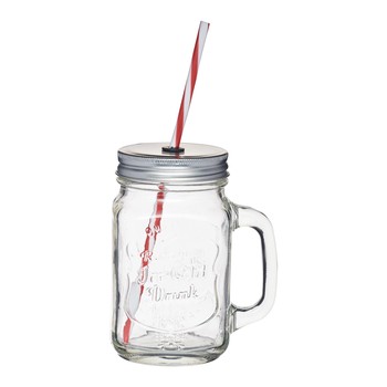 GLASS DRINKS JAR WITH STRAW AND LID