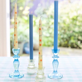 FLORAL PRINTED YELLOW AND PINK DINNER CANDLES - SET OF 2
