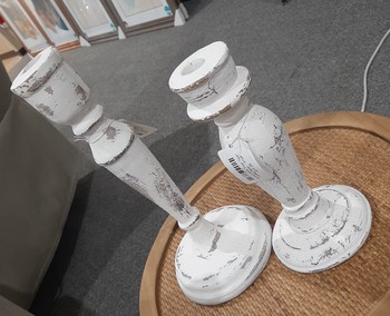 Cement White Wash Taper Candle Holder - Small