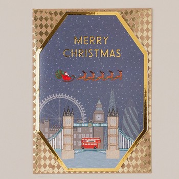 Apple & Clover - London Christmas card with gold foil die-cut border - DC013
