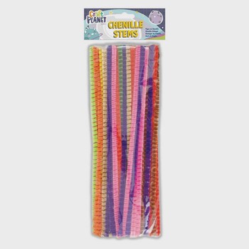 Craft Planet Chenille Striped Stems Assorted Colours 300mm 50Pk