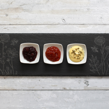 FLORAL ENGRAVED SLATE SERVING TRAY WITH 3 DISHES