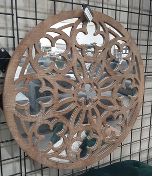Round Wood Quatrefoil Mirror