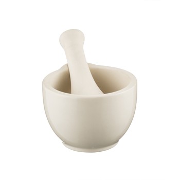 WHITE CERAMIC PESTLE AND MORTAR