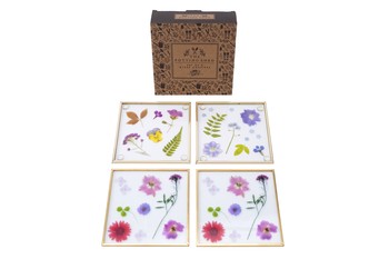 FLORAL GLASS COASTERS - SET OF 4