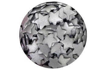 EDIBLE SUGAR LARGE SILVER STARS- 60 GRAM TUB