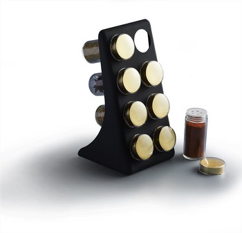 MATT BLACK AND BRASS FINISH JAR SPICE RACK - 8 JARS