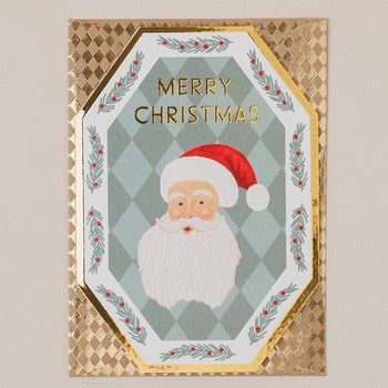 Apple & Clover - Christmas holiday card Santa die-cut design with gold foil - DC016