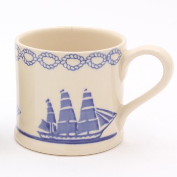 BRIXTON POTTERY LARGE MUG - BLUE SQUARE RIG BOAT