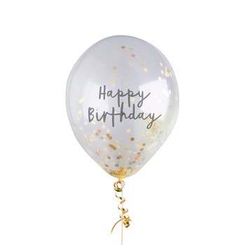 Hootyballoo - 'Happy Birthday' Confetti 12" Latex Balloons - Pack of 5(Not suitable for Helium)