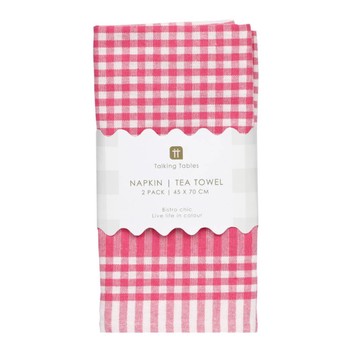 GINGHAM COTTON NAPKINS  -  RASPBERRY / PACK OF 2
