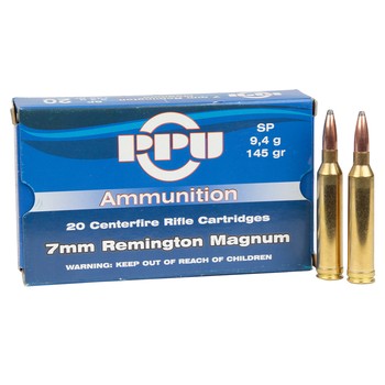 PPU 7mm Remington Magnum 145 Grain Soft Point Ammunition - Pack of 20